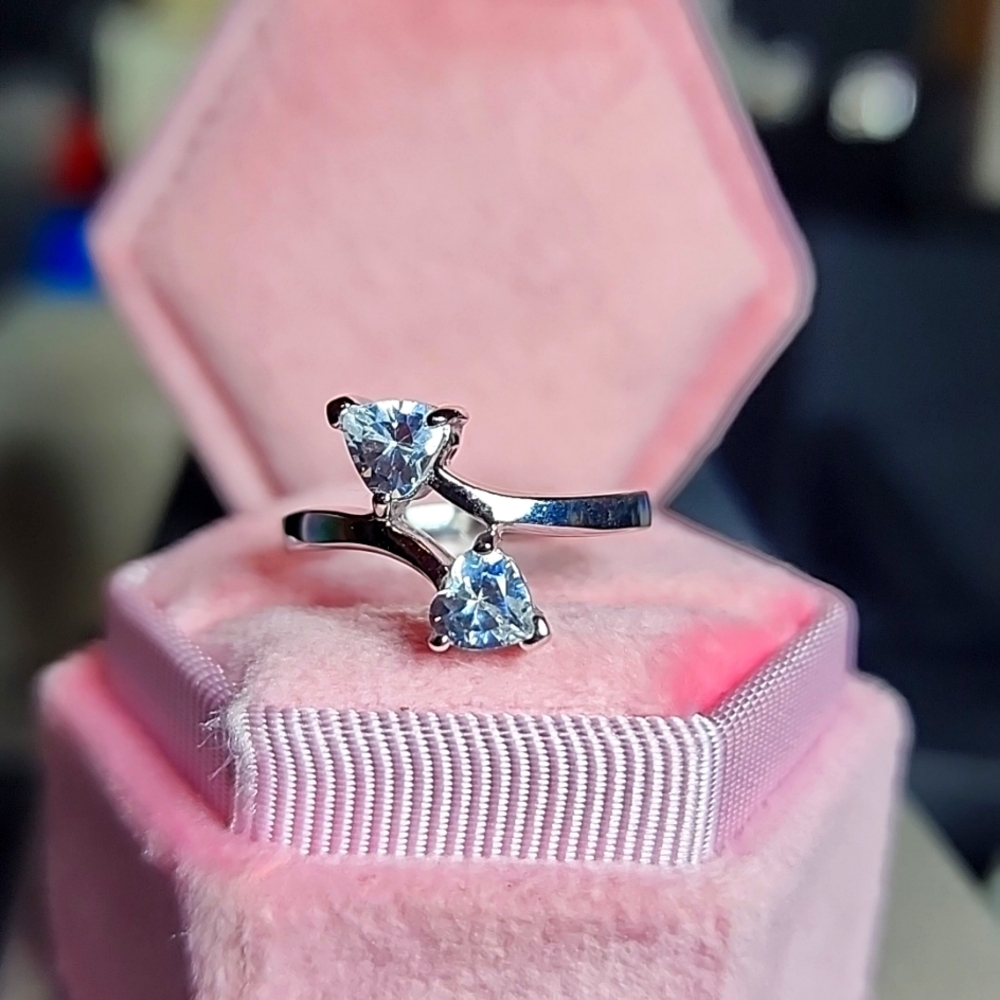 NWT Sterling Silver Double Heart White Topaz 💍 Ring